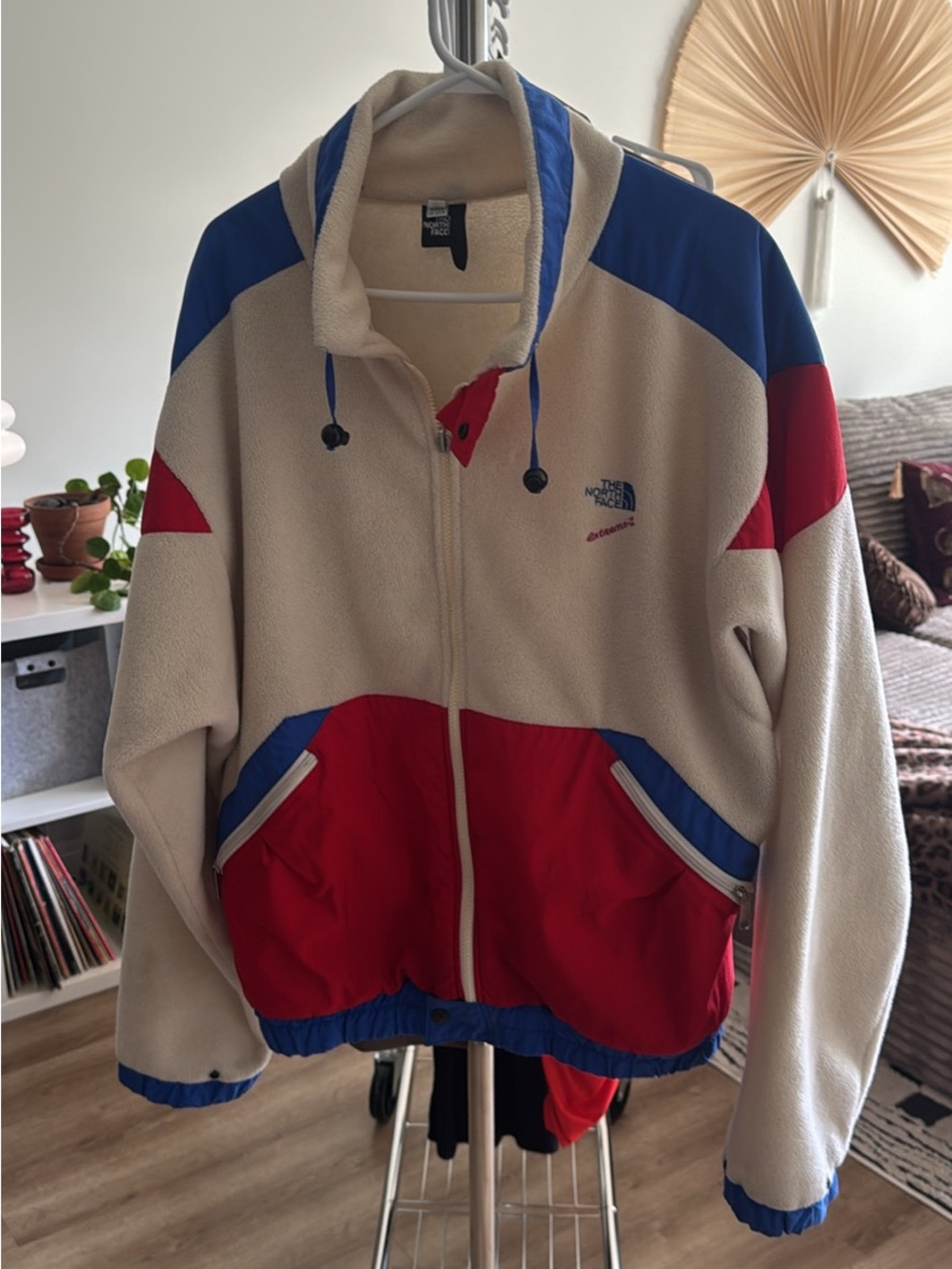 The North Face Cream Fleece with Blue Logo and Red Script
